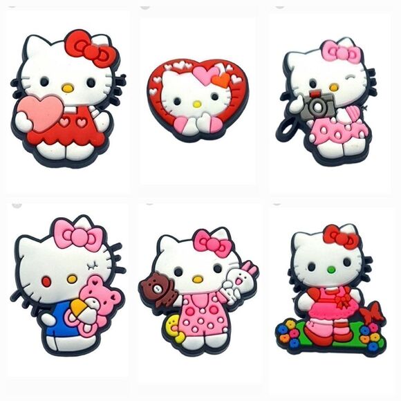 😺 Hello Kitty 6-Pack Shoe Charms White Cat Flip Flop Jewelry Hearts Camera Bear - Picture 5 of 5